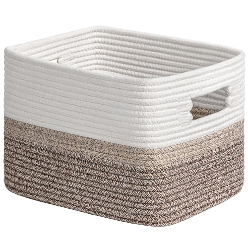 Image of CHICVITA Storage Basket, Woven Baskets for Baby Toys, Baskets for Organizing, Rope Storage for Shelves, Bathroom, 13 x 10 x 9 inches, White & Brown