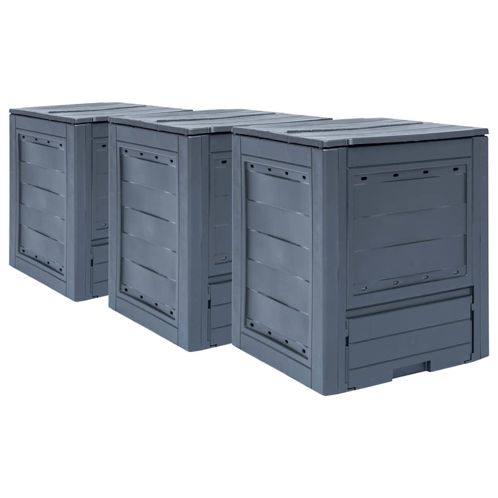 Mangloder - Compostador de jardín (3 unidades, 60 x 60 x 73 cm, 780 L, plástico con tapa de ventilación, tapa de ventilación, para balcón, terraza, jardín, reciclaje de humus), color gris