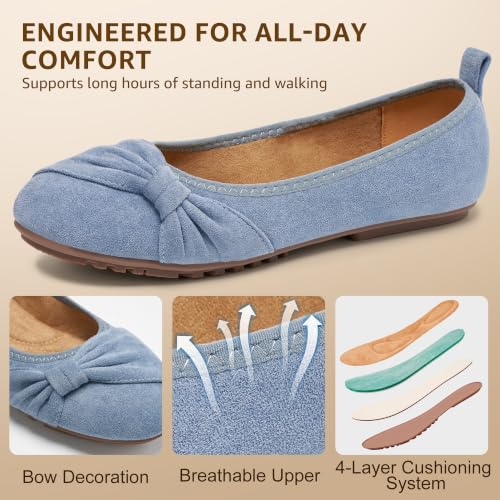 Image of Ecetana Comfortable Ballet Flats for Women: Lightweight Cushioned Foldable Slip-On Work Shoes with Memory Foam - All Day Walking Comfort - Dressy Flats for Office Business