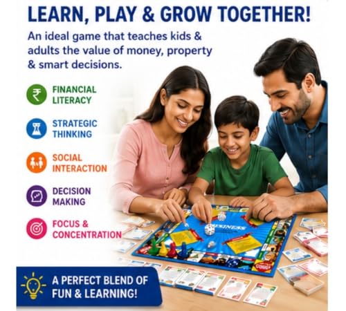 Image of Business India 5 in 1 Board Game for Kids & Adults | Property Trading Business Game with Ludo, Snakes & Ladders, Car Rally & Cricket | Family Board Game | Educational Strategy Learning Game | Age 7+
