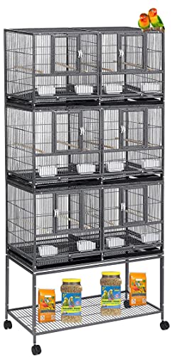 Triple Stackable Center Divided Breeder Breeding Bird Flight Double Rolling Cage Side Nesting Doors Easy Clean Pull Out Tray for Aviaries Canaries Cockatiels Lovebirds Finches Budgies Small Parrots