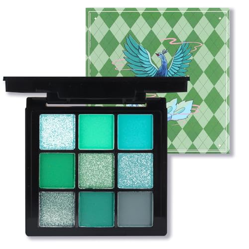 Image of WanTuoluo 9 Colors Green Smoky Matte Shimmer Eyeshadow Palette with Mirror for Eye Makeup,High Pigmented Eye Shadow Primers Powder Palet de sombras de ojos