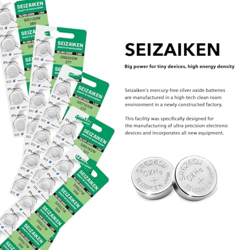 Image of SEIZAIKEN SR626SW Silver Oxide Watch Battery, 1.55V, 30mAh, Mercury-Free, Made in Japan, 377 Model, High Energy Density, Clean Room Manufactured (Pack of 5)