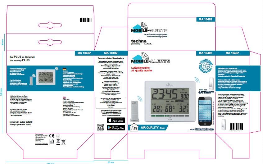 Technoline MA10402 Luftgütemonitor, misst die Luftqualität, Alarm via LED bei schlechtem ppm-Wert = Lüftungsempfehlung, Temperaturanzeige, 