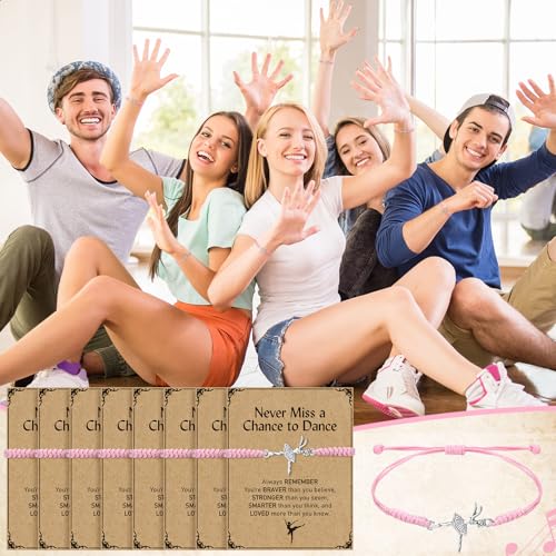 12 Set Dance Bracelet Gifts for Team Pink Ballet Dance Bracelet Recital Gifts for Women with Inspirational Greeting Card4