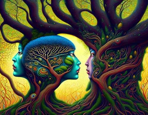 Toile murale fine art Meechi design arbre et tête humaine peinture esthétique