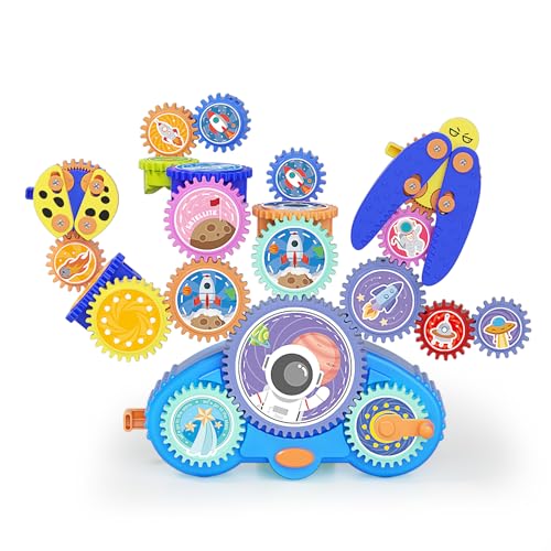 Fivoro STEM Gears Toys for Kids Ages 3+, Creative Learning Building Blocks, 18Pcs Educational Construction Toy Set, Electric & Manual Dual Mode, Versatile Gear Playset Gift for Boys & Girls