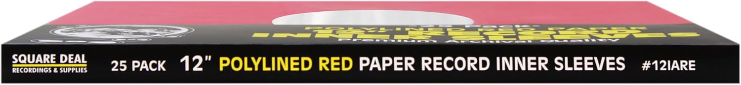 12 Premium Red Polylined Record Inner Sleeves - Archival Quality, Heavyweight Paper & Plastic - 12IARE (100)