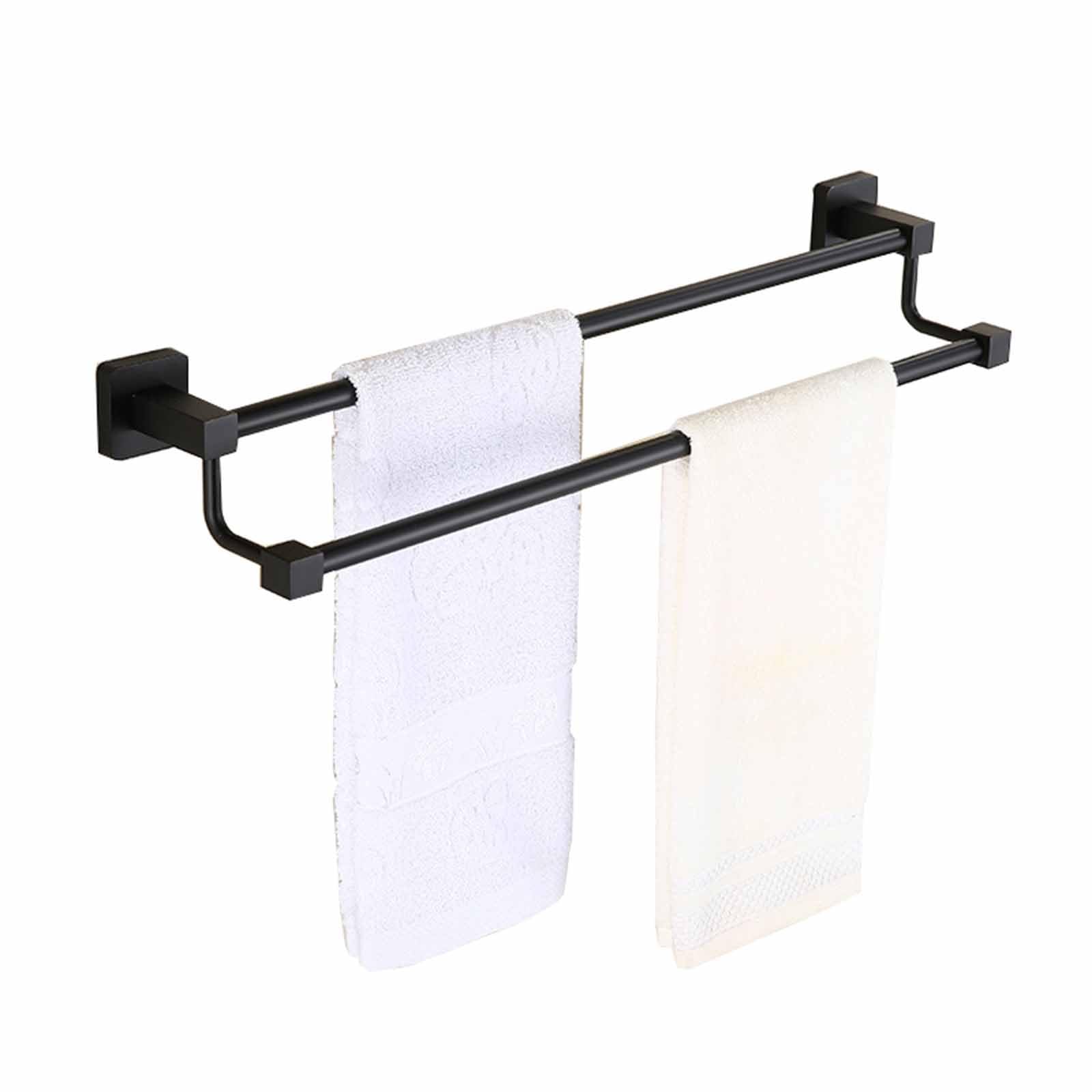 Porte-serviettes double noir 50cm en inox avec barres décalées gain de place