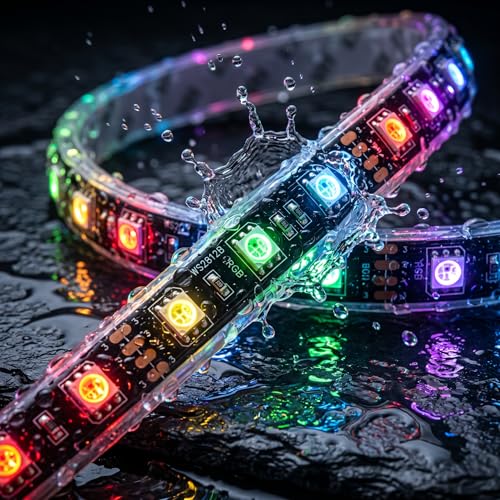 Image of Gleons WS2812B Dream Color LED Strip 5M, Individually Addressable RGB Pixel LED Light Strip, 60 LED /m 5V ARGB Flexible LED Tape with Black PCB for Gaming Room, PC, DIY Decoration