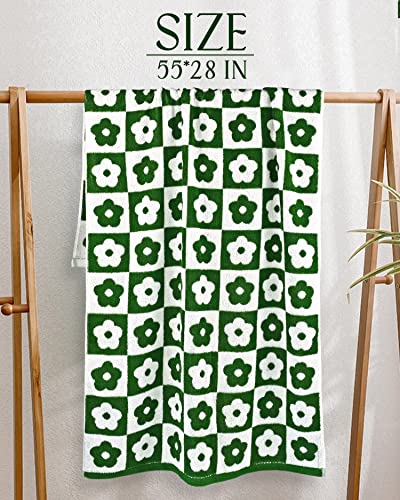 Jacquotha Checkered Floral Bath Towel Set Of 2, Soft Cotton Towels For Bathroom 55 X 28 In, Versatile And Practical, 440 Gsm, Rust Red & Dark Olive Green #TOP4