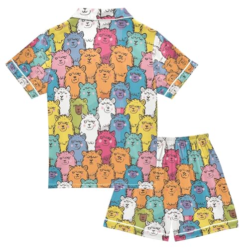 senya Color Alpaca Cute 1 Satin Summer Pajama Sets Silk Short Sleeve Button Down Sleepwear2