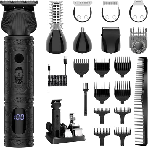 Scttomon Beard Trimmer for Men Professional Mens Beard Grooming Kit T-Blade Trimmer Electric Shaver Razor Nose Body Trimmer Hair Cutting Kit Cordless 7 in 1 Black