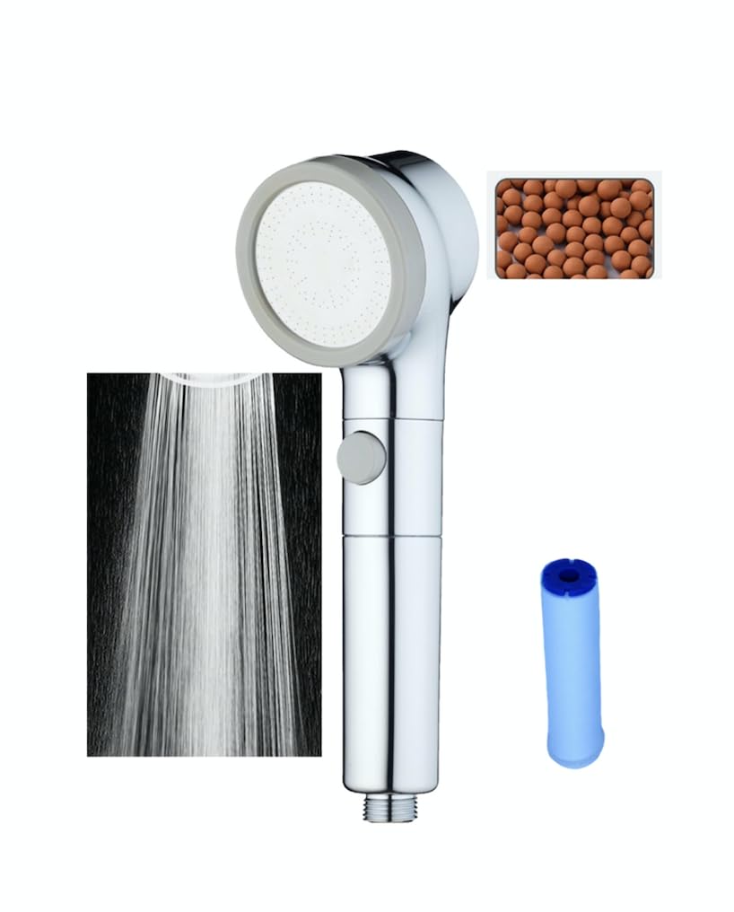 Housler® Pressure Increasing Shower head. Limescale filter, Chlorine Filter beads 400% more spray.ON/OFF Button.