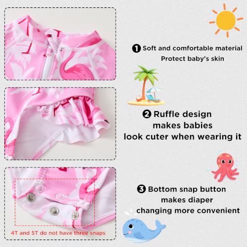 Image of Baby Girls' One Piece Swimsuit Long Sleeve Rash Guard Swimwear