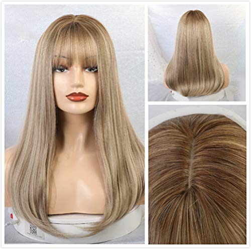Perruque Lace Frontal synthétique pour femmes noires afro cheveux longs lisses à frange