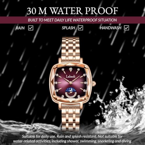 Image of LONGBO Labaoli Women Stainless Steel Watches Analog Rose Gold Band and Square Dial Women's Watch for Girls &Miss & Ladies Diamond Studded with Stylish Watches Waterproof | Gift for Wife | Gift for Sister