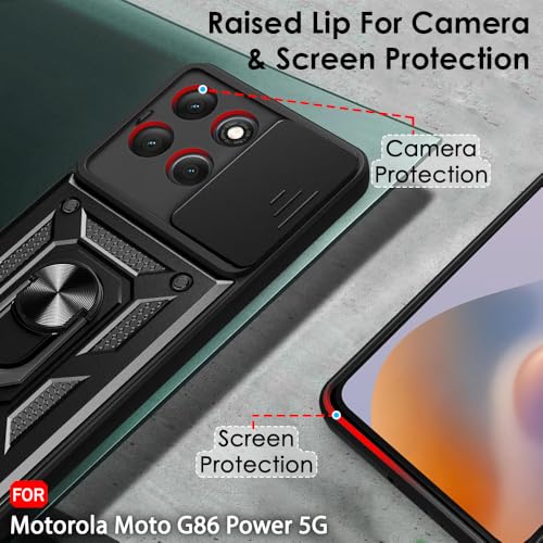 Image of TheGiftKart Tough Armor Bumper Back Cover Case for Motorola Moto G86 Power 5G | KickStand & Ring Holder | 360 Degree Protection Back Cover for Moto G86 Power 5G (PC & TPU, Sliding Camera Cover, Black)