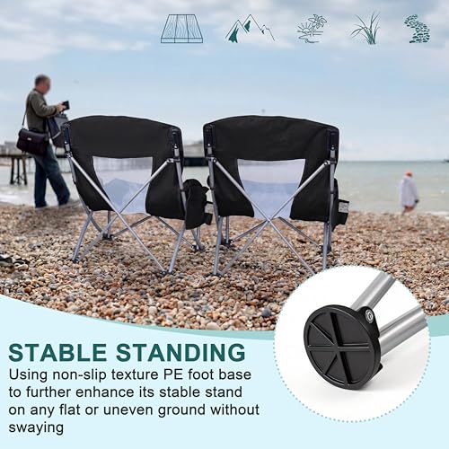 Image of HaSteeL Low Beach Chairs for Adults, Lightweight Camping Folding Chair with Carrying Bag, Portable for Outdoors Lawn Backyard Patio RV Trip Fishing Sport Tailgating, Support 300LBS, Black, 2 Pack