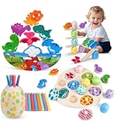 Montessori Dinosaur Toys for 1 2 3 4 Year Old Boys Girls 45 PCS Wooden Puzzles Blocks Stacking Ba...