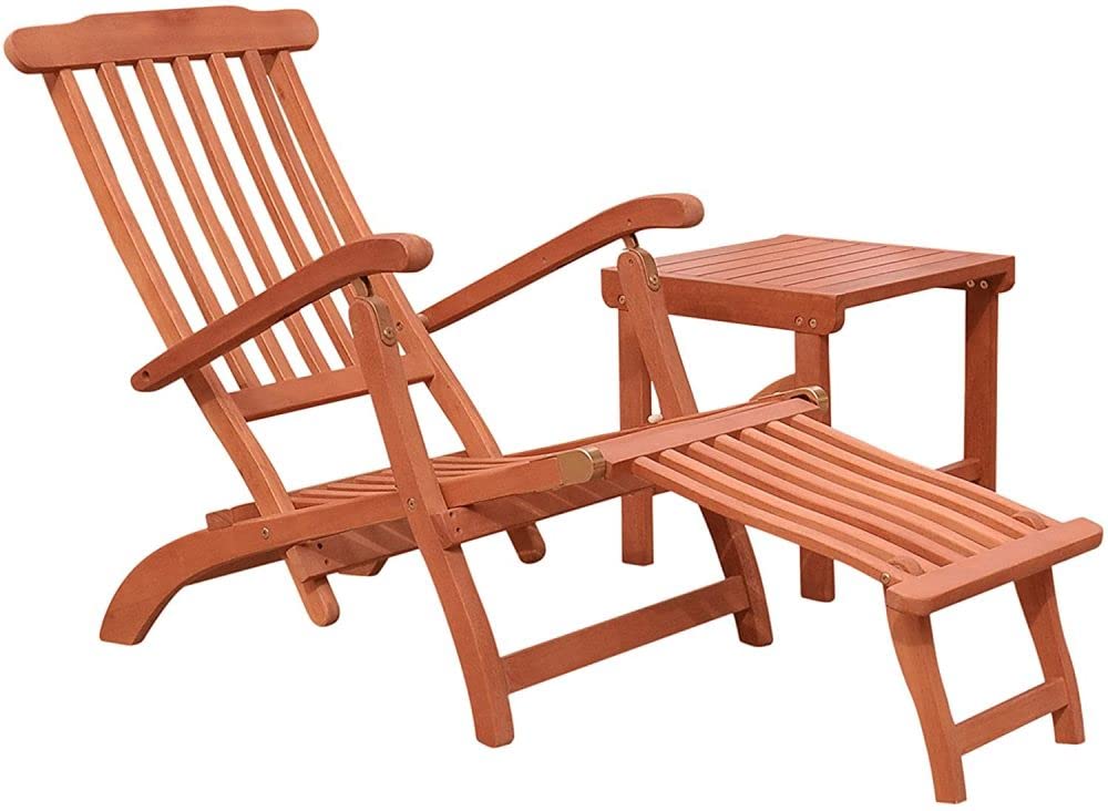 Vifah Malibu Wood Outdoor Patio 2-Piece Chaise Lounge Set