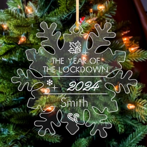 Personalized Christmas Ornaments Engraved Acrylic Christmas Decorations Custom Xmas Tree Ornaments with Any Name Santa Gift at 2023 Lockdown Year (Snowflake)