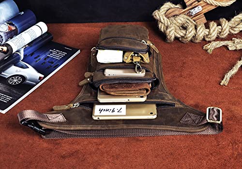 Miniatura 7 de Le Aokuu Hombres Bolsa Táctica Bolsa De Escalada Cinturón Bolso Cinturón Fanny Paquete De La Cintura Bolsa De La Pierna Caída Bolso Mensajero De Cuero De Vaca 3111 3111 A Marrón