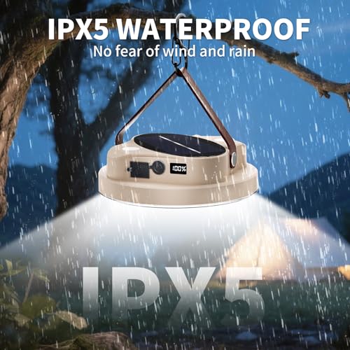Image of LETOUR Solar Camping Lights 2000LM Camping Lantern 5200mAh Ultra Bright LED with 4 Modes & Magnetic, IPX5 Waterproof Rechargeable Lantern for Power Outages, Tent, Hiking, Emergency