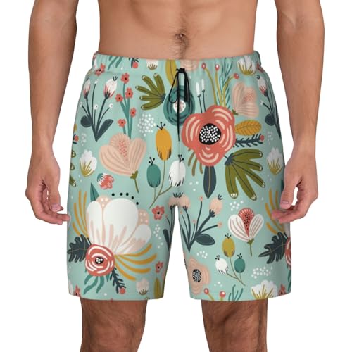 Men's Colorful Flora Print Quick-Dry Mesh Swim Trunks Stretch Lining Beach Shorts Surfing Summer Vacations2