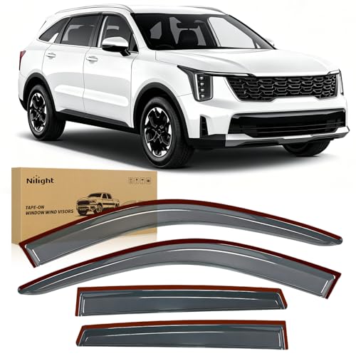 Image of Nilight Tape-On Rain Guards for Kia Sorento 2021-2026, Dark Smoke, 4PCS