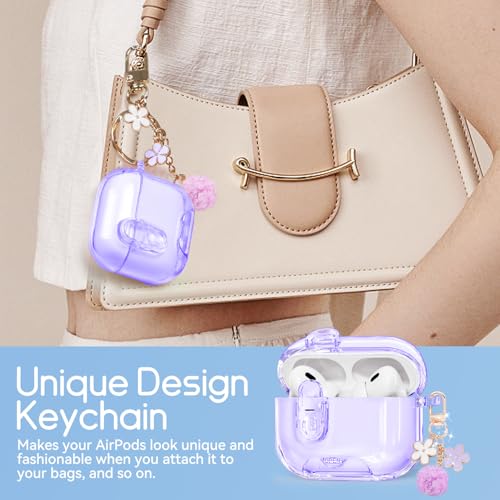 Image of for AirPods Pro 2nd 1st Case with Safety Lock,Clear Purple | Clear Case with Phone Stand & Cleaner Kit,Cute Floral Chain for Women Girls,Soft TPU Protective Cover,Shockproof