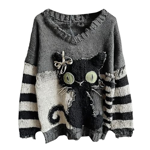 Women's Horror Halloween Spooky Face Stitched Cozy Knit Sweater Funny Top Pumpkin Face Sweatshirts for Women Contrast Print3