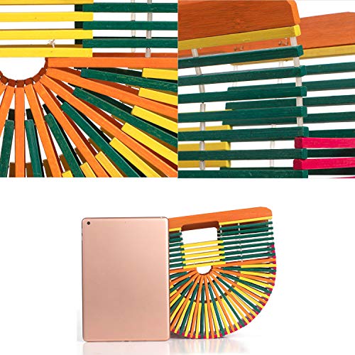 Image of Women's Bamboo Handbag by Handmade Straw Bag,Tote Bamboo Purse Natural Basket Bag for Summer Beach