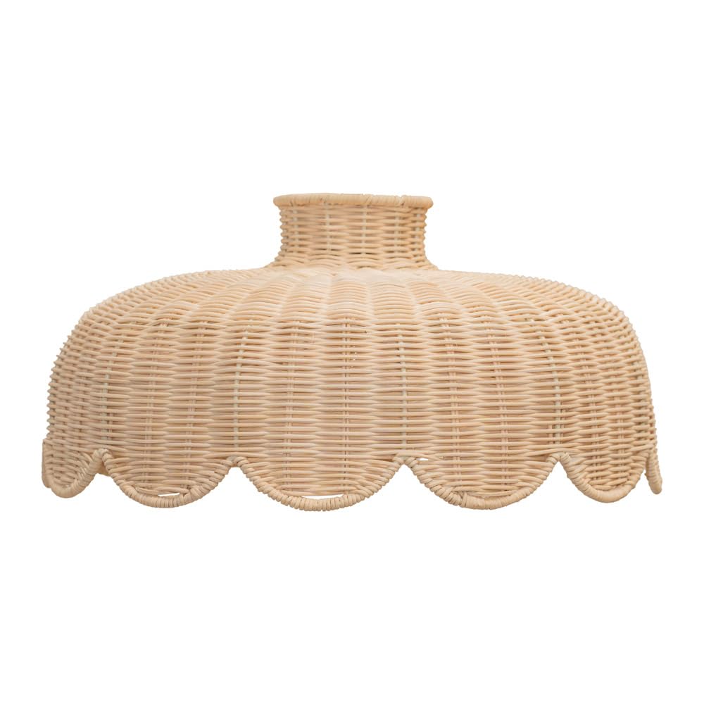 ValueLights | Rattan Wicker Scallop Lampshade Easy Fit Ceiling Light Shade for Bedroom Living Room | Shades & Home Improvements Essential | 380mm Shade Width