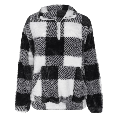 Sherpa Sweatshirt Women Long Sleeve Oversized Plaid Quarter Zip Pullover - image 5