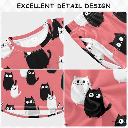 Cats on Pink Background Soft Pajama Set for All Seasons,Breathable Pjs Long Sleeve Sleepwear,Comfy Loungewear 2 Piece Underwear Set 8T3