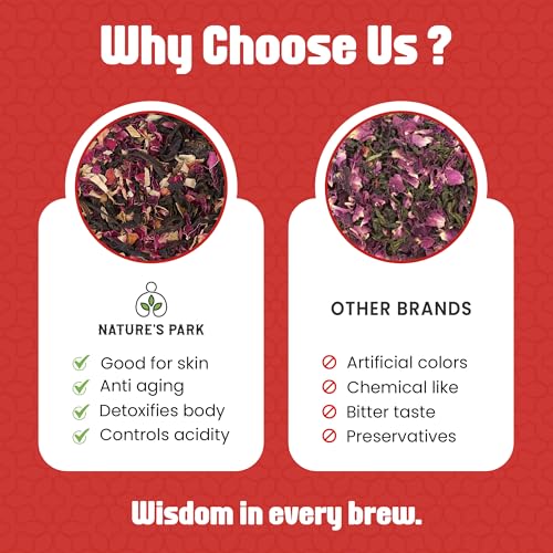 Image of Nature's Park Rose Green Tea - 20 Premium Tea Bags - For Glowing Skin, Stress Relieving, Good Sleep, Antioxidants Rich - Made with 100% Whole Leaf & Natural Rose Petals - Herbal Tea -150g
