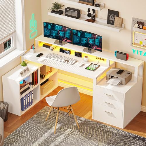 YITAHOME L Shaped Desk with 3 Drawers, 65