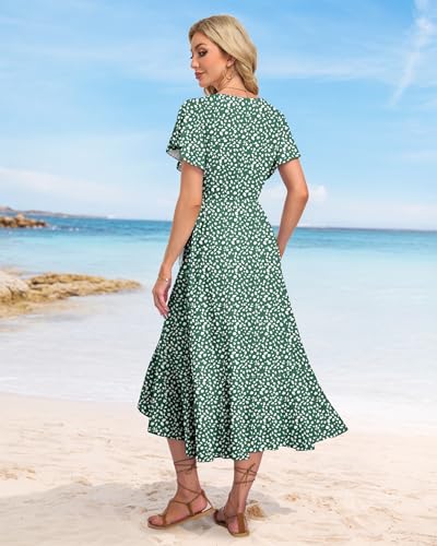 Image of AUSELILY Women Summer Midi Dresses Wrap Short Flutter Sleeve Elegant Dress