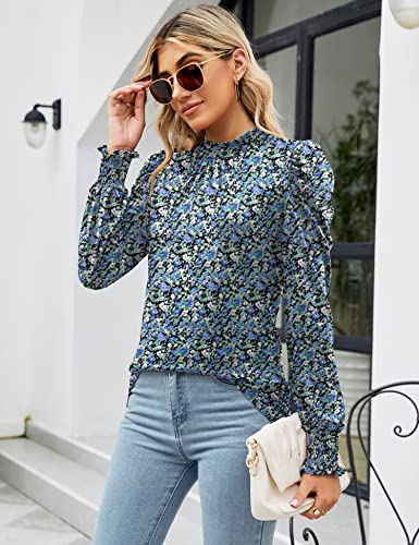 Image of LUYAA Puff Long Sleeve Shirts for Women Tops Dressy Casual Frill Mock Neck Smocked Cuffs Blouses