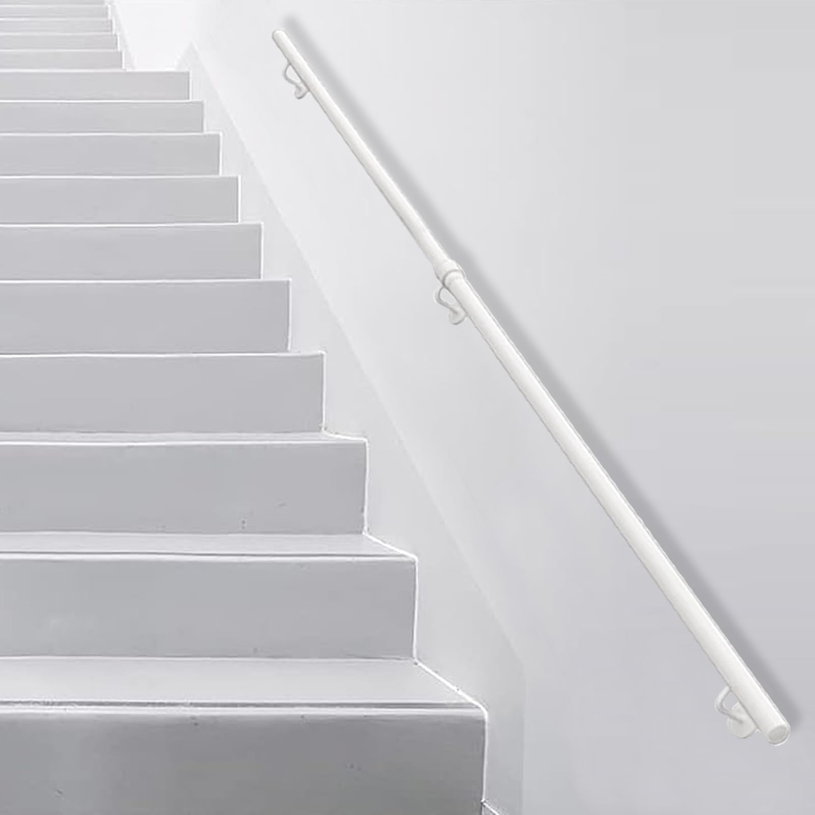 FKXSXAZ Handrail for Stairs, White Metal Galvanized Iron Staircase Banister Rails Indoor & Outdoor Wall Mount Support, 30-600cm Safety Grab Bar Kit(19ft/570cm)