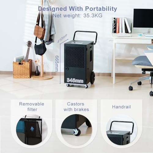 Katenpo 90L/Day Commercial Electric Dehumidifier: Portable & Smart with Pump Drainage - Rotary Compressor Controls Damp/Mould for Basements/Rooms/Garage Energy Efficient for Home/Apartments/Warehouse - Image 7