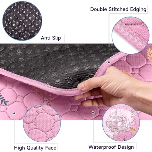Image of Sunheir Washable Pee Pads for Dogs 2-Pack Reusable Puppy Pads Pet Training Pads, Waterproof Dog Pee Pads for Crate, Whelping Pad, Non-Slip Protects Against Urine Leakage (Leaves - Pink, 24x36)