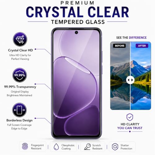 Image of ArmourPro 3D Borderless Tempered Glass for Oppo K14x and Oppo K14, Set of 2 HD Clear Screen Protectors with 3D Curved Edges, 9H Hardness, Oleophobic Coating, Case Friendly