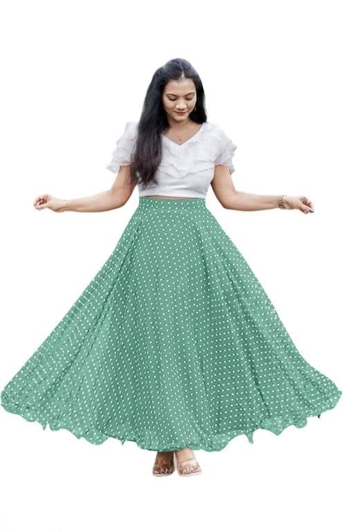 Image of Women's Lycra Top with Georgette Skirt | Polka Dot Print Long Flared Maxi | Full Length Flowy Skirt for Women | Stylish Casual Wear