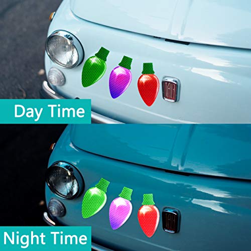 Image of 72PCS Christmas Car Refrigerator Decorations - 24 Reflective Bulb Light Shaped Magnets 48 Magnetic Wires Ornaments Set Xmas Holiday Cute Decor(Big Size)