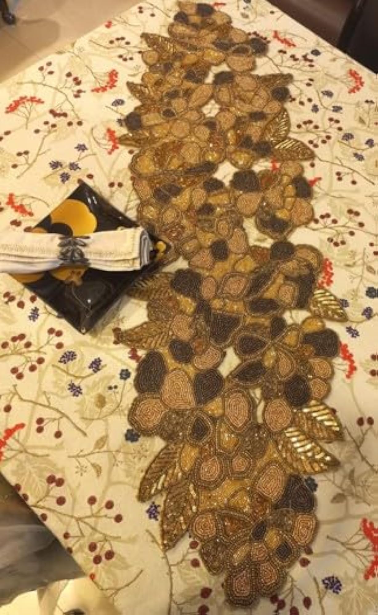 Special Foliage Shaped Hand Beaded Table Runner