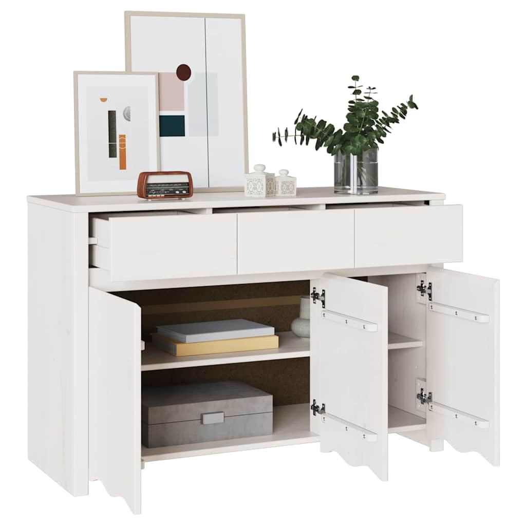 Credenza bianca, 114 x 43 x 75,5 cm, in legno massello di pino con