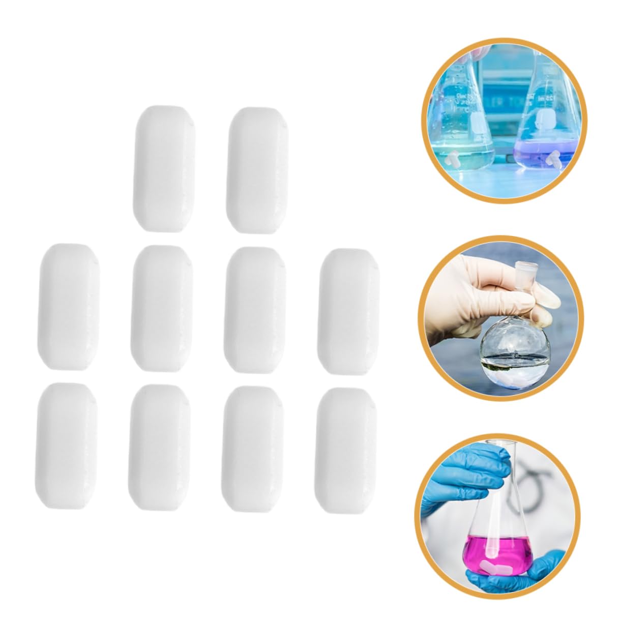 Lot de 10 Tiges D’agitation Magnétiques en Ptfe Blanches, Cylindriques, Mélangeur Magnétique pour Laboratoire, Résistance Haute Température, Agitateur Liquide Professionnel