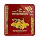 Zalatimo Sweets Since 1860, Assorted Mamoul Square Gift Tin Shortbread Biscuits, 100% All-Natural, Pistachio, Walnuts, Dates, No Preservatives, No Additives, 1.7 LB